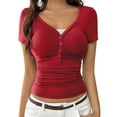 thumbnail image 1 of Short Sleeve Crop Tops for Women V Neck Down Crop Tee Slim Fit Trendy Basic Crop Tops Red Women Blending Shirts Women's Short Sleeve T-Shirt(XL), 1 of 9