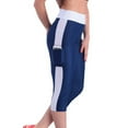 thumbnail image 1 of Short Sleeve Cropped Elastic Waist Activewear Yoga Pants, Women'S High Waist Tummy Control Yoga Workout Capris Leggings Side Pockets Blue, 1 of 4