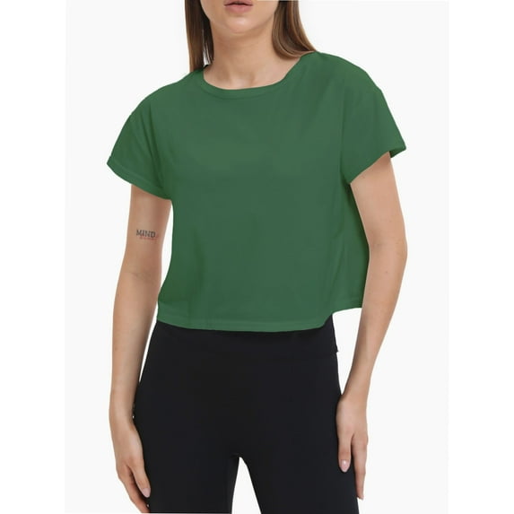Short Sleeve Cropped Tops for Women Crew Neck Basic Casual Crop T-Shirt Relaxed Fit