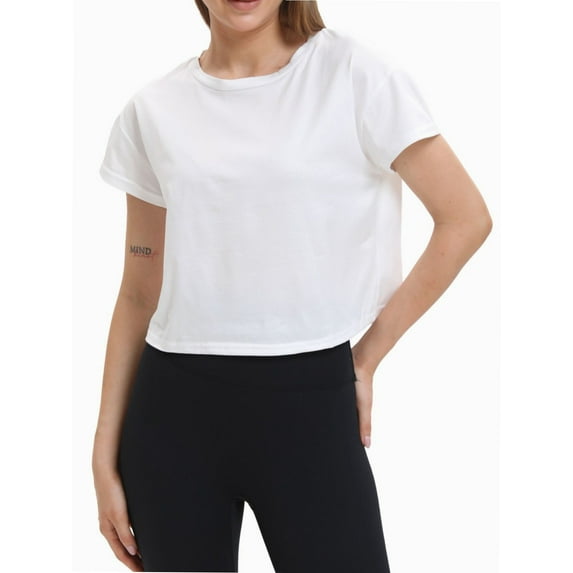 Short Sleeve Cropped Tops for Women Crew Neck Basic Casual Crop T-Shirt Relaxed Fit