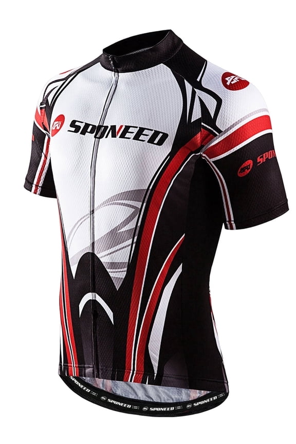 Bike Jersey for Men Cycling Shirt Bike Biking Tops Short Sleeve Full Zipper Cycle Clothing Red M