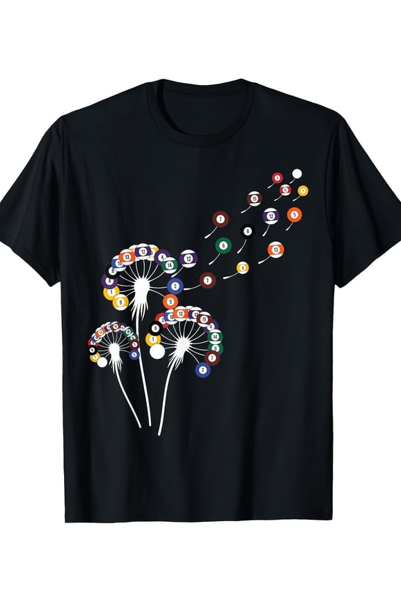 Short Sleeve, Dandelion Design with Pool Cue and Numbered Balls, Perfect for Casual Attire, Allseason Apparel| Dandelion Print Shirt| Billiards Themed Clothing