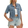 thumbnail image 1 of INSPIRE CHIC Short Sleeve Denim Jacket Button Up Ripped Frayed Cropped Jean Jacket S Gray Blue, 1 of 6