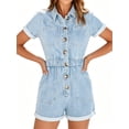 thumbnail image 1 of Short Sleeve Denim Rompers for Women Button Casual Jumpsuits with Pokcet, 1 of 6