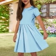 thumbnail image 1 of Short Sleeve Dress Girls Summer Kids Toddler Skater Twirl A Line Solid Color T-Shirt Dress Casual 4-14 Y, Light Blue, 1 of 9