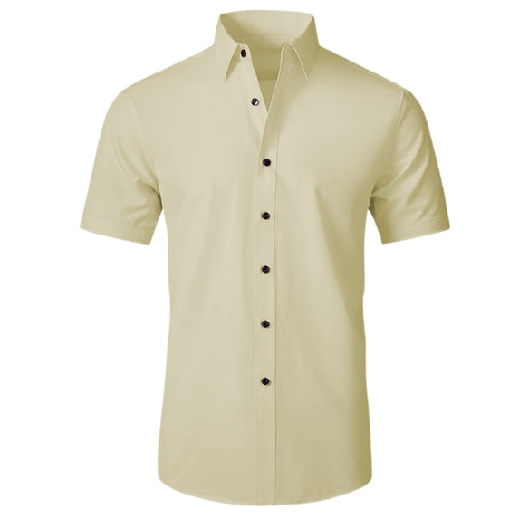 Short Sleeve Dress Shirts for Mens Fashion Stretch Collar Regular Fit Button Down Shirt Comfortable Business Casual Tee Light Yellow XL