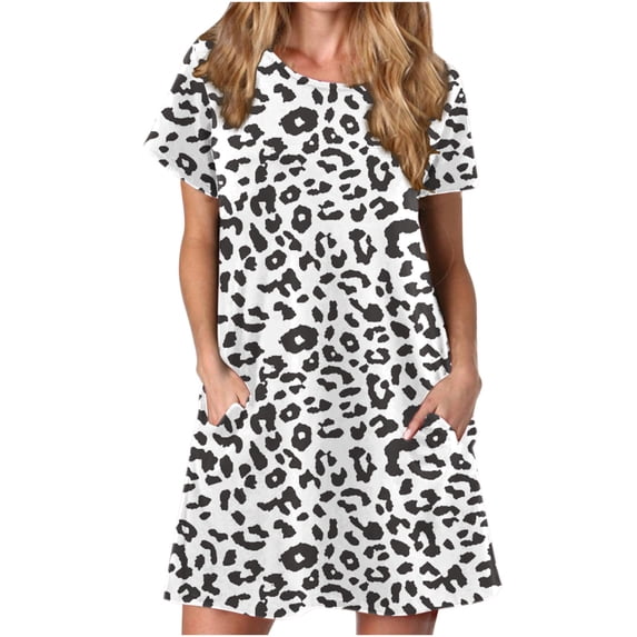 Short Sleeve Dress for Women Summer 2024 with Pockets Crewneck Tie Dye Striped Print Casual T Shirt Dress Loose