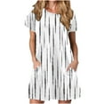thumbnail image 1 of Short Sleeve Dress for Women Summer 2025 with Pockets Crewneck Tie Dye Striped Print Casual T Shirt Dress Loose, 1 of 4