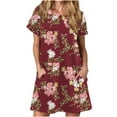 thumbnail image 1 of Short Sleeve Dress for Women Summer 2024 with Pockets Crewneck Tie Dye Striped Print Casual T Shirt Dress Loose, 1 of 4