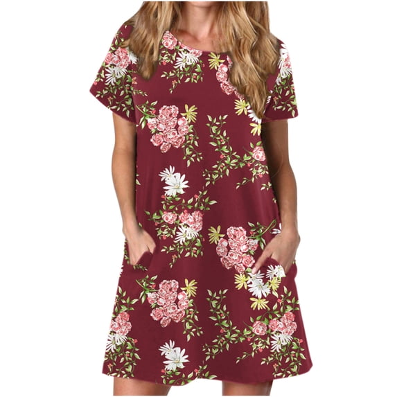 Short Sleeve Dress for Women Summer 2024 with Pockets Crewneck Tie Dye Striped Print Casual T Shirt Dress Loose