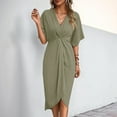 thumbnail image 1 of Short Sleeve Dresses For Women Fashion V Neck Pleated Slim Fit Flowy Swing Irregular Midi Dress below The Knee Dresses Women Day Dress Dresses for Women Summer Womens Rayon Dresses Ladies Denim Dress, 1 of 5