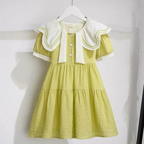 Short Sleeve Dresses for Big Girls Size 4-17 Juniors Teens Cute Lightweight Color-Block Doll-Collar A-Line Vacation Midi Dress