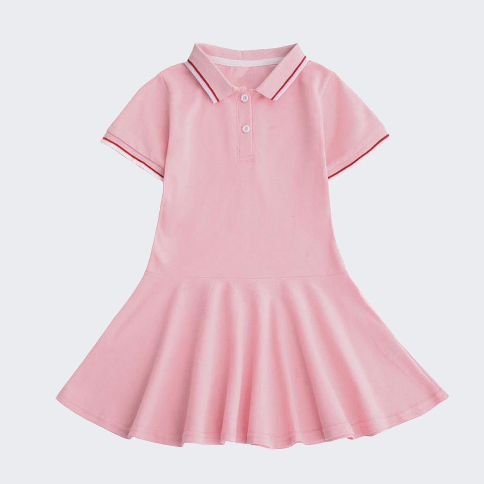 Short Sleeve Dresses for Girls Size 2-16 Button Collared Teens Toddlers Casual Solid Pullover Athletic Tennis Mini Dress 2025