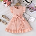 thumbnail image 1 of Short Sleeve Dresses for Little Girls with Belt Size 4-7 Toddlers Kids Trendy Solid Ruffle Sleeve Crewneck A-Line Going-Out Dress 2025, 1 of 6