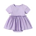thumbnail image 1 of Short Sleeve Dresses for Toddler Girls with Shorts 0-2 Years Newborn Kids Cute Solid Color Crewneck Ruffle Pleated Peplum Mini Dress, 1 of 7