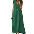 thumbnail image 1 of Short Sleeve Dresses for Women Fashion Crewneck Loose Half Sleeve Solid Knee-length Dress A-Line Party Dress with Pockets Green (Size:S-5XL), 1 of 6