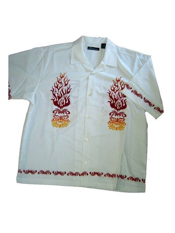 Short Sleeve Flames Button Down Shirt, XL
