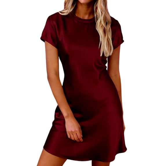 Short Sleeve Flared Mini Dress for Women Elegant Crewneck Ladies Summer Formal Cocktail Wedding Guest Dresses