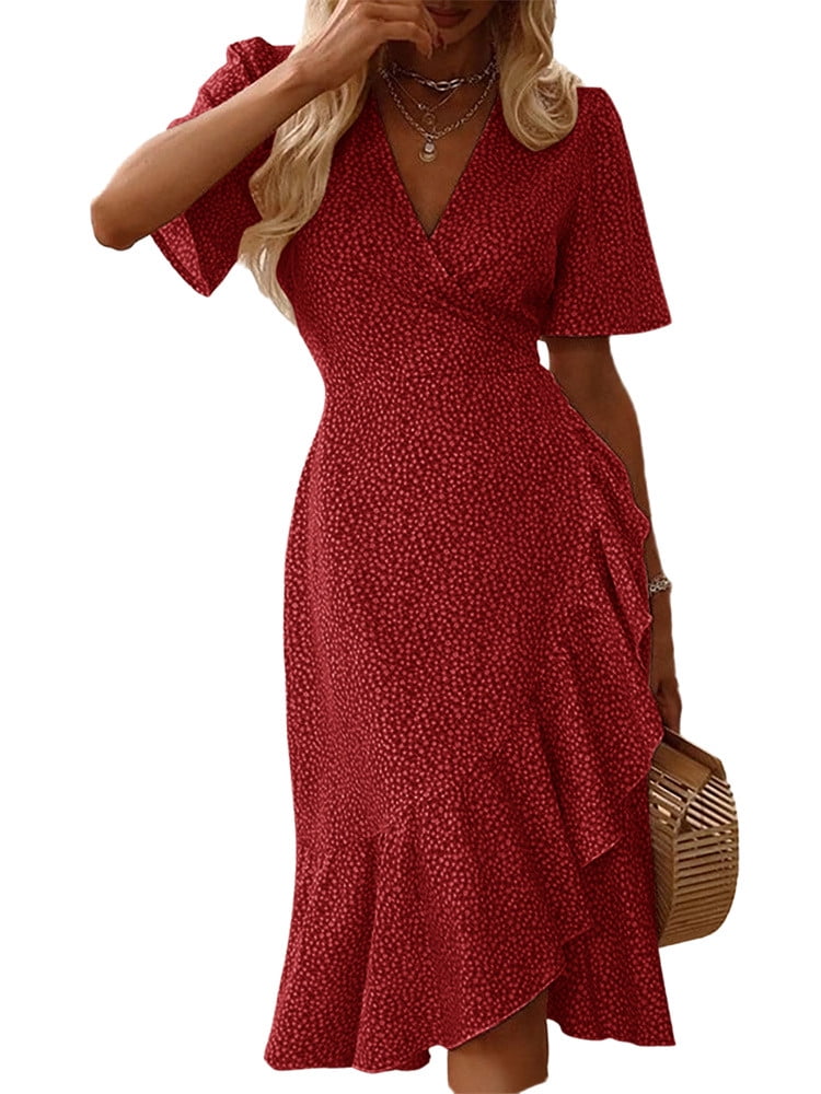 Short Sleeves Spread Collar Flared Cotton Dress main image 1