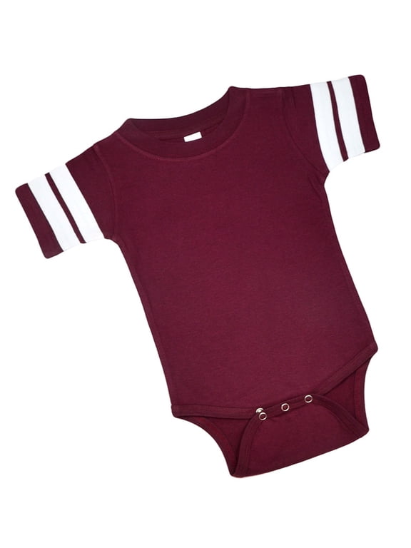 Short Sleeve Football Bodysuit-Maroon-12-18m