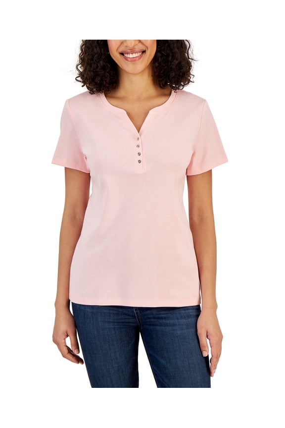 Short Sleeve Henley Top Soft Pink S
