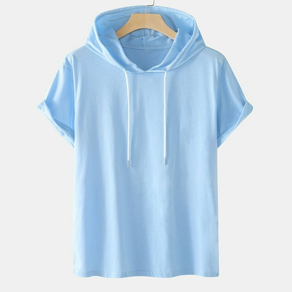 Men's Summer Tops Casual Solid Fashion Hooded Pullover Short Sleeve Sports T-Shirt Top