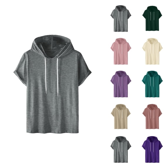 Short Sleeve Hoodies for Men Lightweight Drawstring Casual Plain Hooded Shirt Summer Fall Pullover Tops