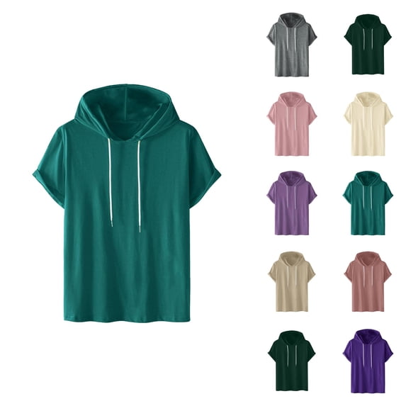 Short Sleeve Hoodies for Men Lightweight Drawstring Casual Plain Hooded Shirt Summer Fall Pullover Tops