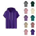 thumbnail image 1 of Short Sleeve Hoodies for Men Lightweight Drawstring Casual Plain Hooded Shirt Summer Fall Pullover Tops, 1 of 7