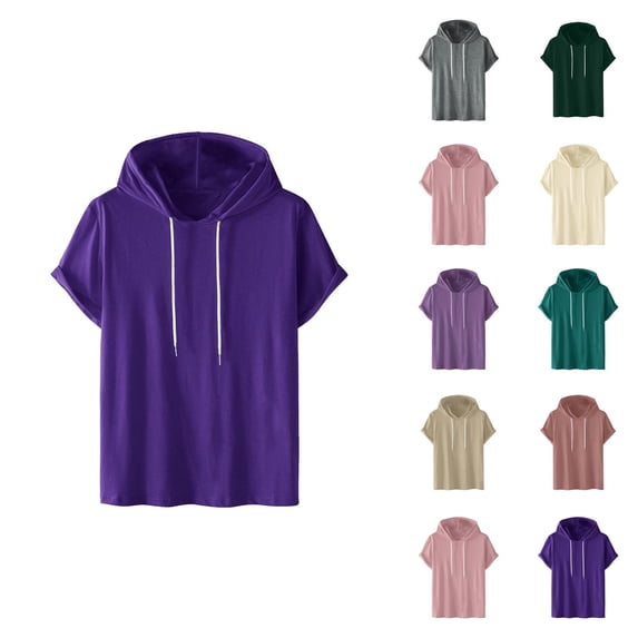 Short Sleeve Hoodies for Men Lightweight Drawstring Casual Plain Hooded Shirt Summer Fall Pullover Tops