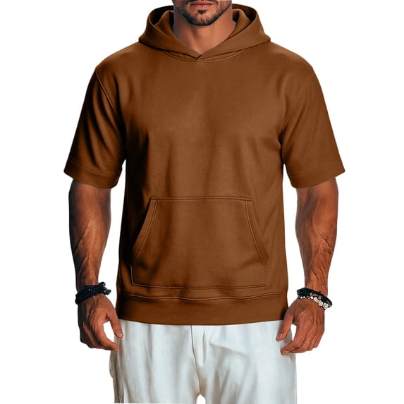 Short Sleeve Hoodies for Men Lightweight Loose Fit Retro Casual Pullover Tops Summer Workout Shirts Brown 3XL