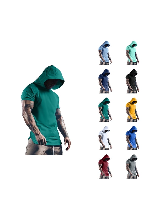 Short Sleeve Hoodies for Men Lightweight Summer Athletic Workout Gym Hooded T Shirts Pullover