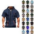thumbnail image 1 of Short Sleeve Hoodies for Men Summer Fall Drawstring Loose Hooded Sweatshirt with Pockets Casual Zip Up Jacket Outerwear, 1 of 4