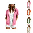 thumbnail image 1 of Short Sleeve Hoodies for Women Summer Fall Lightweight Zip Up Sweatshirt with Pockets Casual Jacket Outerwear, 1 of 7