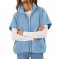 thumbnail image 1 of Short Sleeve Jacket Women Casual Fleece Vests, Oversized Fuzzy Warm Winter Coat Zip up Stand Collar Gilet Outerwear with Pockets Blue XL, 1 of 9