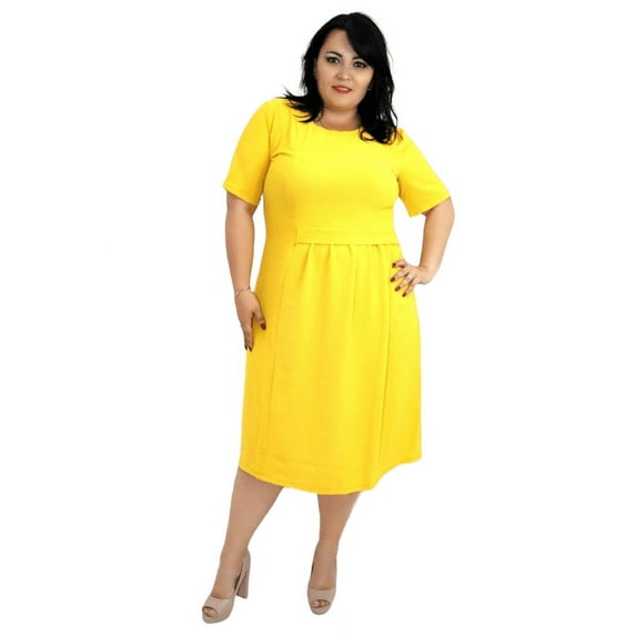Short Sleeve Knee Length Dress With Gathered Waist