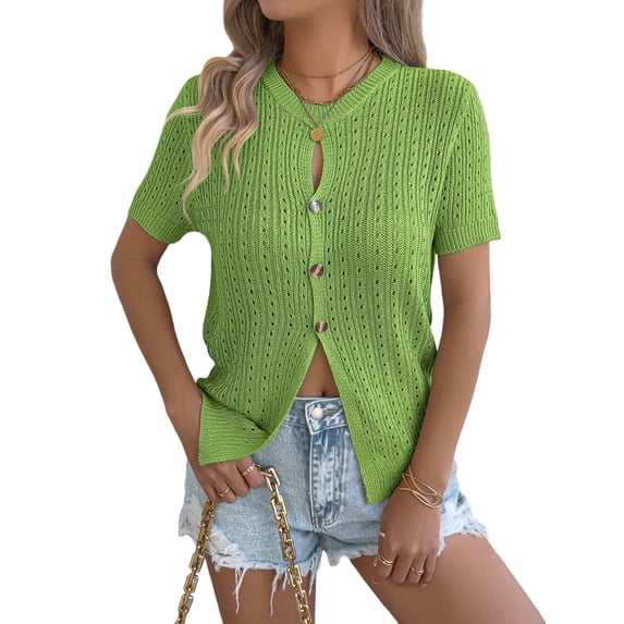 Short Sleeve Knit Tops for WomenY2k Spring Summer Crew Neck Business Casual Work Clothes Green S