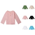 thumbnail image 1 of Short Sleeve Linen Cotton Henley Shirt for Boys, Comfortable Breathable Kids Top with One Pocket, Casual Plain Button-Up Tee for Spring and Autumn, 1 of 8