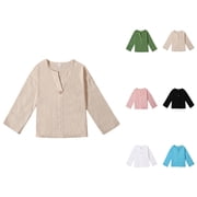 Short Sleeve Linen Cotton Henley Shirt for Boys, Comfortable Breathable Kids Top with One Pocket, Casual Plain Button-Up Tee for Spring and Autumn