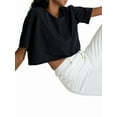 thumbnail image 1 of Short Sleeve Loose Crop Top Women Crew Neck Crop Shirt Drop Shoulder Casual Boxy Yoga Running Cropped Baic Tee Black L, 1 of 8