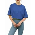 thumbnail image 1 of Short Sleeve Loose Crop Top Women Crew Neck Crop Shirt Drop Shoulder Casual Boxy Yoga Running Cropped Baic Tee Blue M, 1 of 6