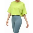 thumbnail image 1 of Short Sleeve Loose Crop Top Women Crew Neck Crop Shirt Drop Shoulder Casual Boxy Yoga Running Cropped Baic Tee Green L, 1 of 6