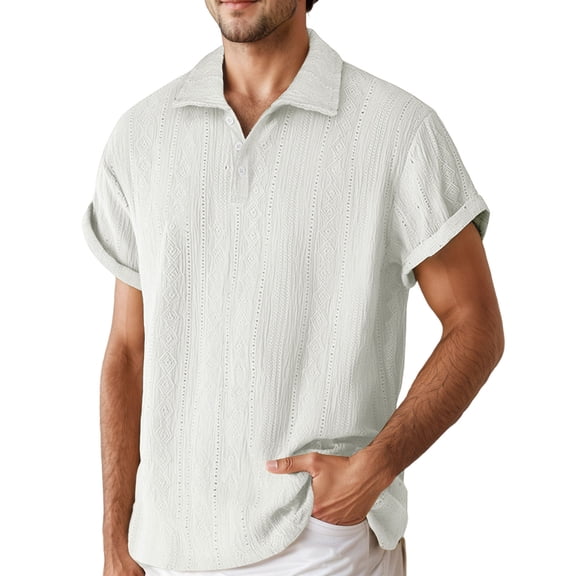 Short Sleeve Loose Knit Jacquard Shirt Comfortable Breathable Casual Top For Daily Wear And Outdoor Activities