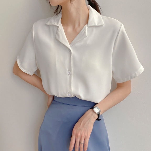 Short Sleeve Loose Shirt For Women Shirts Womenswear Blouse White L YIWEI
