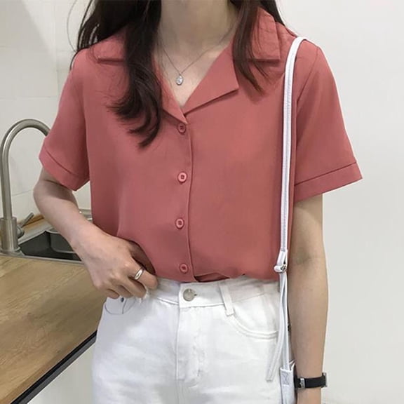 Short Sleeve Loose Shirt For Women Shirts Womenswear Blouse White S YIWEI
