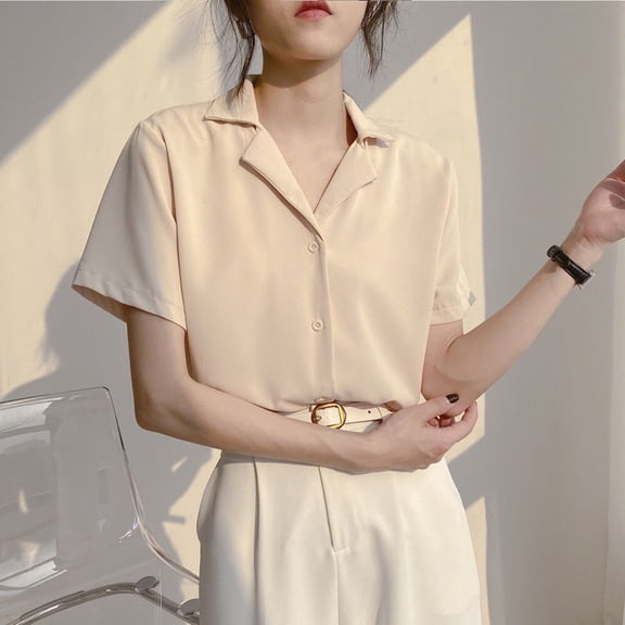 Short Sleeve Loose Shirt For Women Shirts Womenswear Blouse White XXL YIWEI