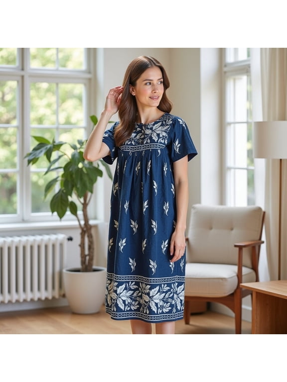 Short Sleeve Lounger/House Dress/MuuMuu/Sleepwear/Nightgown - 3 Button Yoke and Pockets Sizes S-3X