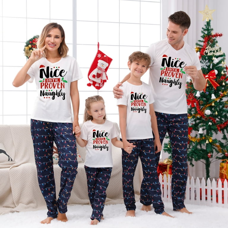 Short Sleeve Matching Christmas Pajamas Nice Or Naughty, Family