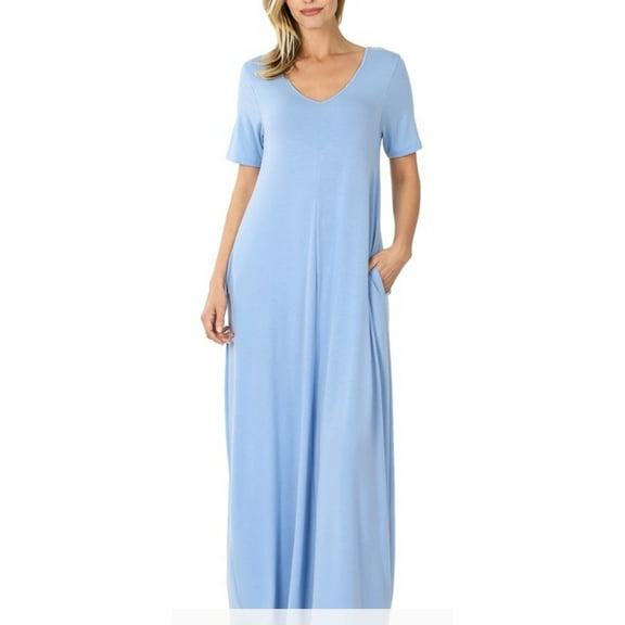 Short Sleeve Maxi Dress Spring Blue