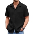 thumbnail image 1 of Short Sleeve Men Solid Turn-Down Collar Casual Button Blouse, 1 of 2
